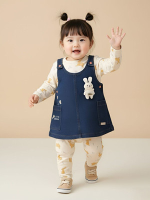 BABY'S DAY Dungaree For Baby Girls Casual Applique Pure Cotton(Orange, Pack of 1)