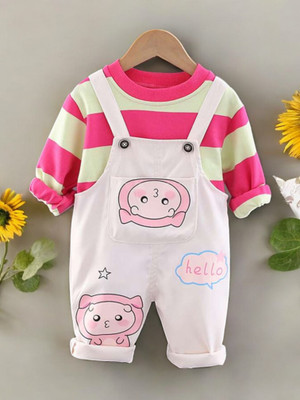 Pekham Fashion Dungaree For Baby Boys & Baby Girls Graphic Print Cotton Blend(Multicolor, Pack of 1)