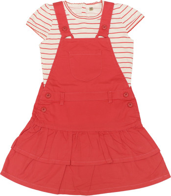ChildKraft Dungaree For Girls Casual Solid Pure Cotton(Orange, Pack of 1)
