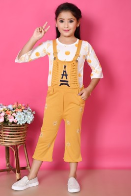 Rahat Dresses Dungaree For Girls Casual Printed Polyester(Orange, Pack of 700)