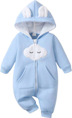 BRANDONN Romper For Baby Boys & Baby Girls Embroidered Polycotton(Light Blue, Pack of 1)