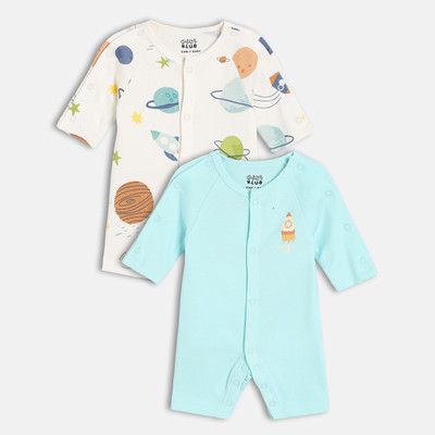 MINI KLUB Romper For Baby Boys Casual Printed Pure Cotton(Multicolor, Pack of 2)