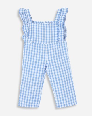 Kico Dungaree For Baby Girls Casual Checkered Pure Cotton(Blue, Pack of 1)