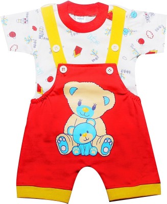 INFANT Dungaree For Baby Boys & Baby Girls Casual Printed Pure Cotton(Red, Pack of 1)