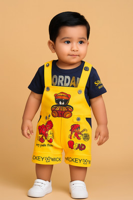 STH FASHION Baby Boys & Baby Girls Party(Festive) T-shirt Dungaree(Yellow)