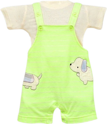 Pompidou Dungaree For Baby Boys Casual Printed Pure Cotton(Green, Pack of 1)