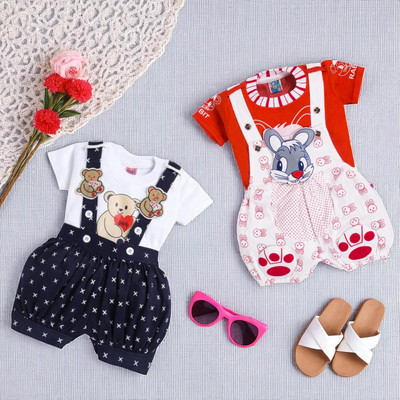 HK HOLY Dungaree For Baby Boys & Baby Girls Casual Printed Cotton Blend(Multicolor, Pack of 2)