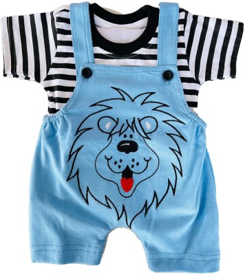 Roblefly Dungaree For Baby Boys & Baby Girls Casual Striped, Graphic Print Pure Cotton(Light Blue, Pack of 1)