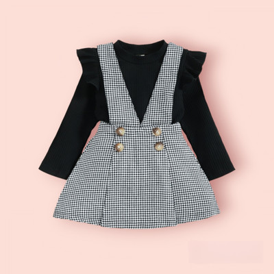 TOGEPI Dungaree For Girls Party Printed Hosiery(Black, Pack of 1)