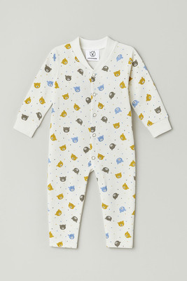 LEYSGARMENTS Romper For Baby Boys & Baby Girls Printed Cotton Blend(White, Pack of 1)