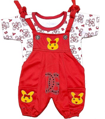 Mahanidhi Creations Dungaree For Baby Boys & Baby Girls Casual Printed, Applique Cotton Blend(Red, Pack of 1)