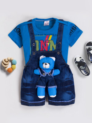 HK HOLY Dungaree For Baby Boys Casual Self Design Cotton Blend(Blue, Pack of 1)