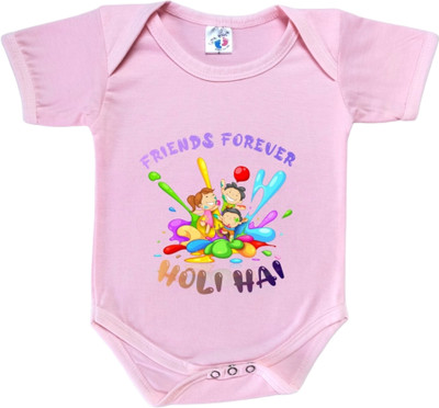 Cute Pals Romper For Baby Boys & Baby Girls Casual Printed Cotton Blend(Pink, Pack of 1)