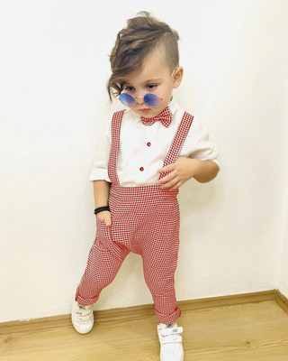 Belliza Baby Boys & Baby Girls Party(Festive) Shirt Dungaree, Bow Tie(RED)