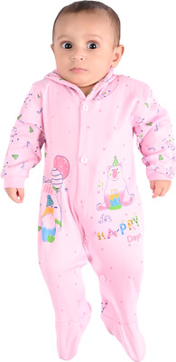 Jammer Romper For Baby Girls Printed Pure Cotton(Pink, Pack of 1)