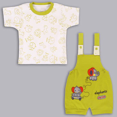 Wishkaro Dungaree For Baby Boys Casual Printed Cotton Blend(Green, Pack of 1)
