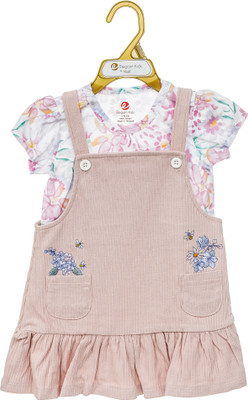 Kozeecub Dungaree For Girls Casual Printed Cotton Blend(Pink, Pack of 1)