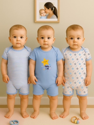 KidBee Dungaree For Baby Boys & Baby Girls Casual Printed, Striped, Solid Cotton Blend(Multicolor, Pack of 3)