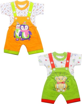 INFANT Dungaree For Baby Boys & Baby Girls Casual Printed Pure Cotton(Multicolor, Pack of 2)