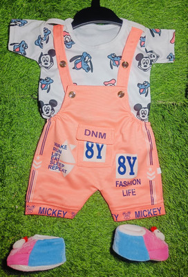 kidschoice Dungaree For Baby Boys & Baby Girls Party Printed Cotton Blend(Pink, Pack of 1)