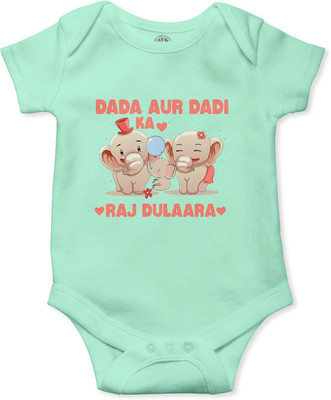 swaggers Romper For Baby Boys & Baby Girls Casual Graphic Print Cotton Blend(Light Green, Pack of 1)