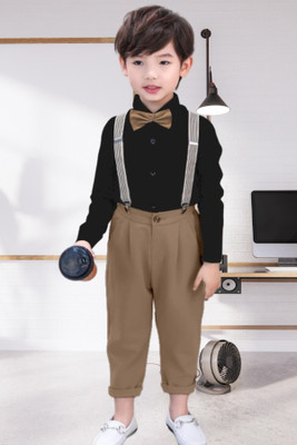 Dollico Dungaree For Boys & Girls Party Solid Cotton Blend(Black, Pack of 1)