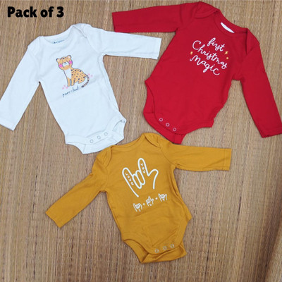 SELVIS BOUTIQUE Romper For Baby Boys & Baby Girls Party Printed Cotton Blend(Multicolor, Pack of 3)