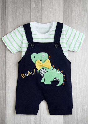 dingdong Dungaree For Baby Boys & Baby Girls Casual Embroidered Cotton Blend(Multicolor, Pack of 1)