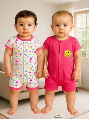KidBee Romper For Baby Boys & Baby Girls Casual Printed Pure Cotton(Multicolor, Pack of 2)