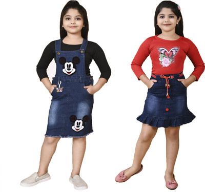 Fashionedge Girls Mickey Casual Dungaree Skirt(Black, Red)