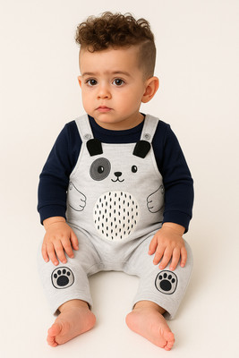 Mom's Love Dungaree For Baby Girls Casual Graphic Print Pure Cotton(Grey, Pack of 1)