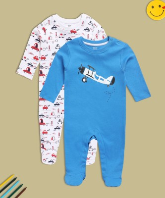 MINI KLUB Romper For Baby Boys Casual Printed Pure Cotton(Multicolor, Pack of 2)