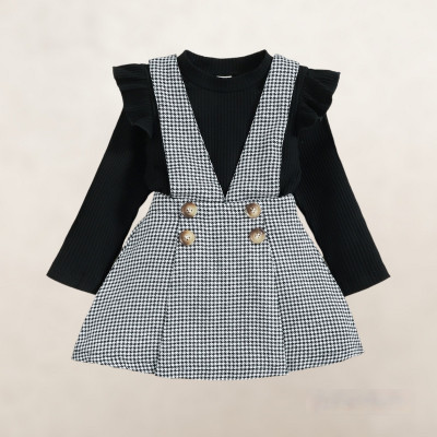 Fabizza Dungaree For Girls Casual Checkered Hosiery(Black, Pack of 1)