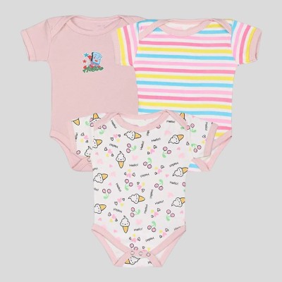 King Born Romper For Baby Boys & Baby Girls Casual Printed, Striped Cotton Blend(Pink, Pack of 3)