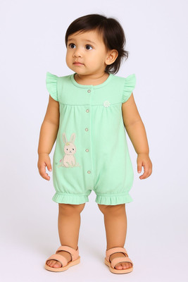 Jelly Joy Romper For Baby Girls Casual Applique Cotton Blend(Green, Pack of 1)