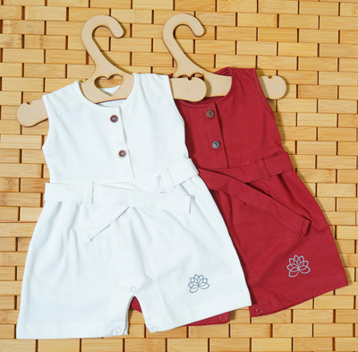 THE MAPLES FASHION Romper For Baby Girls Casual Solid Hosiery(White, Pack of 2)