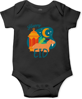 THE PRINT PLATTER Romper For Baby Boys & Baby Girls Graphic Print Pure Cotton(Black, Pack of 1)