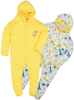 GME Romper For Baby Boys & Baby Girls Casual Printed, Solid, Striped Cotton Blend(Yellow, Pack of 3)