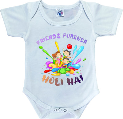 Cute Pals Romper For Baby Boys & Baby Girls Casual Printed Cotton Blend(White, Pack of 1)