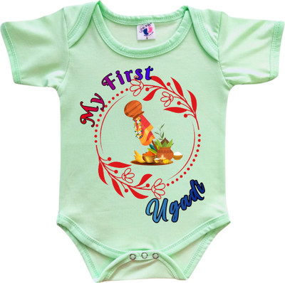 Cute Palls Romper For Baby Boys & Baby Girls Casual Graphic Print Cotton Blend(Light Green, Pack of 1)