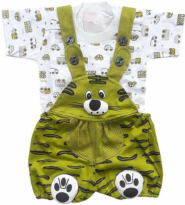 try best Dungaree For Baby Boys & Baby Girls Casual Printed Cotton Blend(Light Green, Pack of 1)