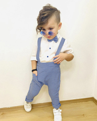 Pulseburry Dungaree For Baby Boys & Baby Girls Party Checkered Cotton Blend(Dark Blue, Pack of 1)