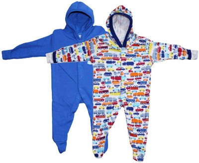 MM IMPEX Romper For Baby Boys & Baby Girls Printed Cotton Blend(Blue, Pack of 2)