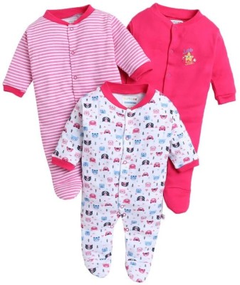 MEGNAM Romper For Baby Boys & Baby Girls Printed Cotton Blend(Pink, Pack of 3)