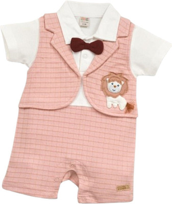 Pompidou Romper For Baby Boys Casual Printed Pure Cotton(Pink, Pack of 1)