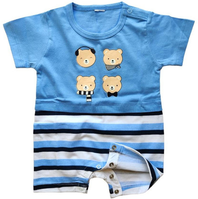 The Mom Creators Romper For Baby Boys Casual Printed Pure Cotton(Blue, Pack of 1)