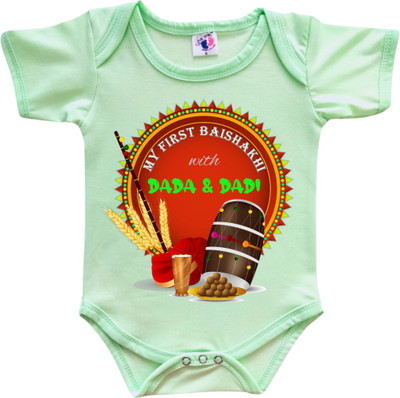 Cute Palls Romper For Baby Boys & Baby Girls Casual Graphic Print Cotton Blend(Light Green, Pack of 1)