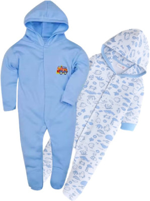 SME Romper For Baby Boys & Baby Girls Casual Printed, Solid, Striped Cotton Blend(Light Blue, Pack of 3)