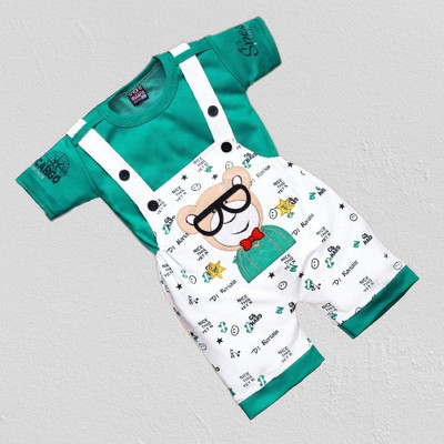Procyon Dungaree For Baby Boys & Baby Girls Casual Printed Hosiery(Green, Pack of 1)