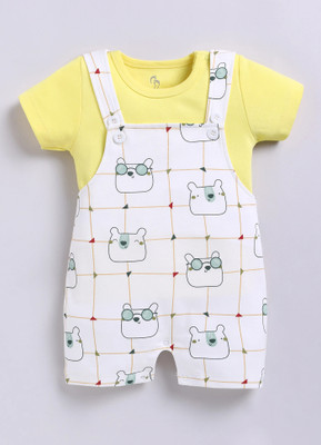 BabyGo Dungaree For Baby Boys & Baby Girls Casual Floral Print Pure Cotton(White, Pack of 1)